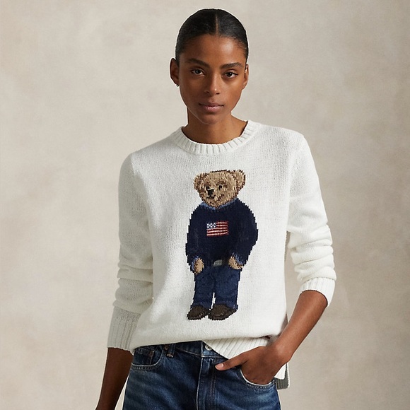 Polo Ralph Lauren Sweaters - Polo Ralph Lauren Polo Bear Cotton Linen
Sweater in Deckwash White American Flag